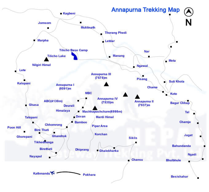 Annapurna region trekking map